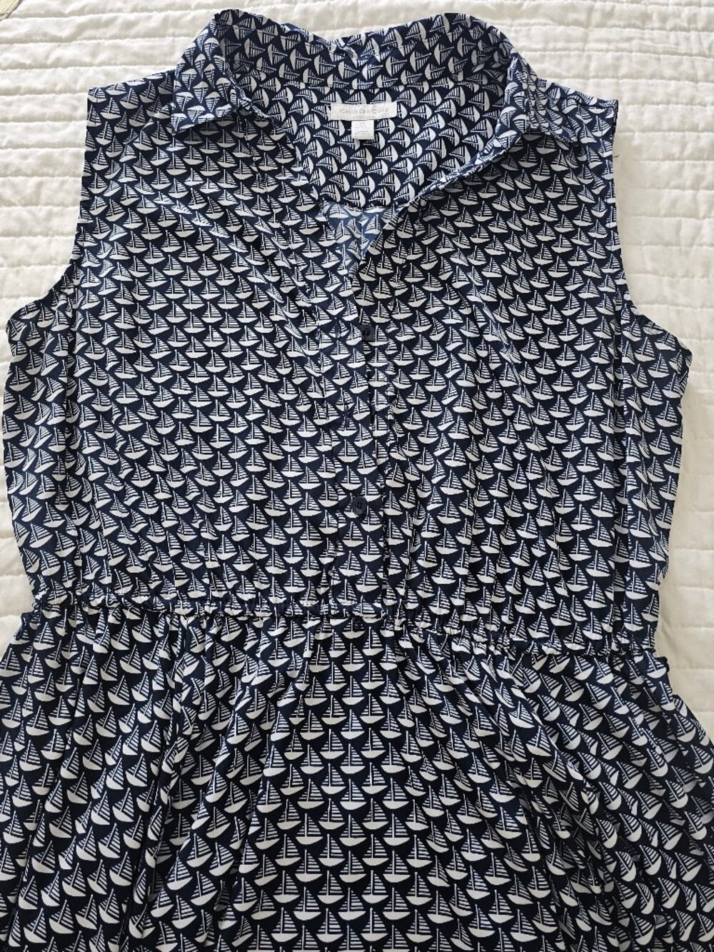 Charter Club Navy Sailboat Print Belted Midi Dress